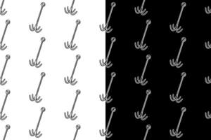 climbing anchor doodle seamless pattern on black white background set. bolt, spindle, wedge equipment engraving pattern background. retro climbing hook background for climbing sport club merchandise vector
