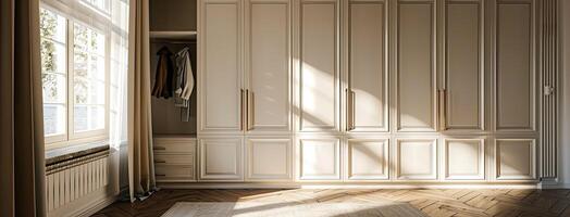 A room with a large closet and a window photo