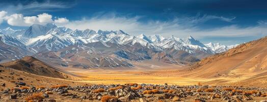 A beautiful landscape with mountains and trees photo