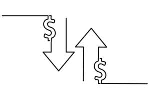 Dollar icon continuous one line drawing with isolated on white background design vector