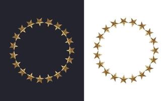 Set of gold stars in a circle isolated on dark and light background illustration of a circular frame with gold stars for badge, emblem and seal vector