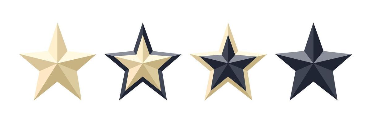 3d star. illustration of white and dark coloured star icons. Isolated on white background