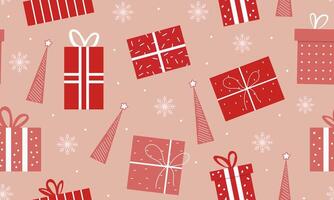 Seamless pattern of gift box icons in red colour vector