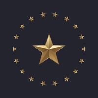 Set of gold stars in a circle with a big star in the middle Isolated on dark background illustration of a circular frame with gold stars for badge, emblem and seal vector