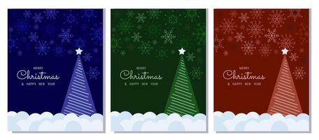 Christmas card set or event invitation templates on blue, green and red background vector