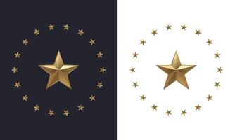 Set of gold stars in a circle with a big star in the middle Isolated on dark and light background illustration of a round frame with gold stars for badge, emblem and seal vector