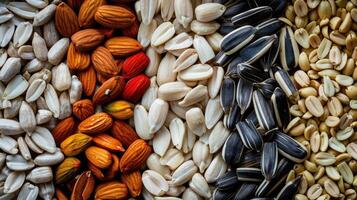 Various types of seeds and nuts photo