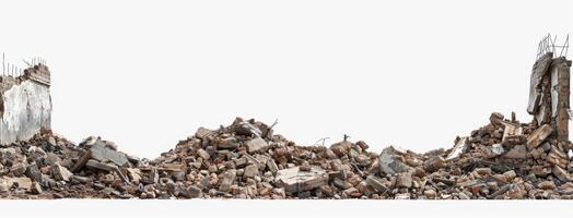 A pile of rubble and debris on a white background photo