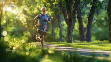 An older man running in the park photo