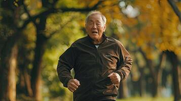An older man jogging in the park photo