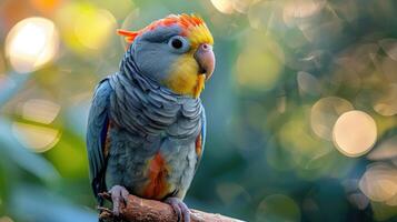 A colorful parrot sits on a branch photo