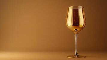A gold wine glass on a brown background photo