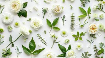 White flowers arranged on a white surface photo