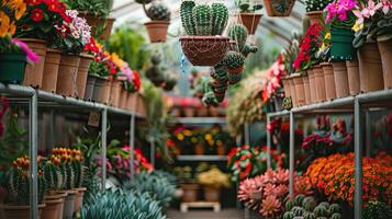A large indoor greenhouse filled with cactuses photo