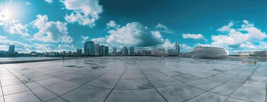360 panorama of the city skyline with clouds and blue sky photo