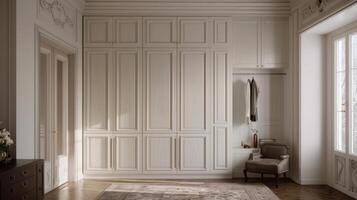A room with white walls and wooden floors photo