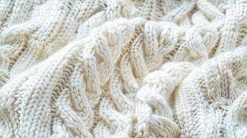 A close up of a white knitted blanket photo