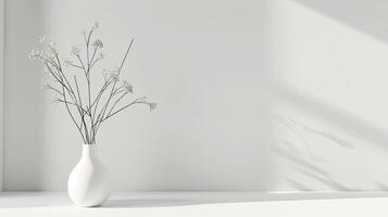 A white vase with some flowers in it photo