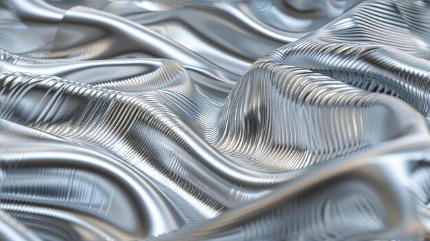 A close up of a silver fabric with waves photo