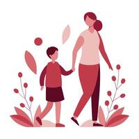 Modern illustration of a mother and son walking hand in hand on Happy Mother's Day vector