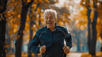 An older man running in the park photo