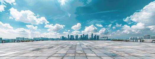 An empty cityscape with blue sky and clouds photo
