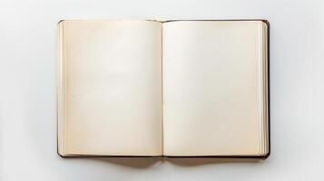 An open book on a white background photo