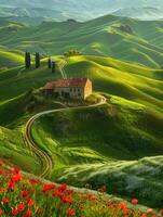 Poppies in the hills of tuscany photo