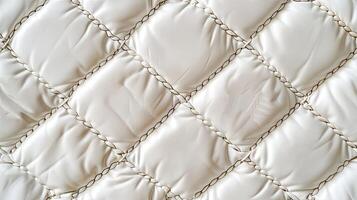 A close up of a quilted white fabric photo