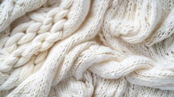 A close up of a white knitted blanket photo