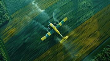 Aerial view of a plane spraying a field photo