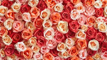 A large group of red and orange roses photo