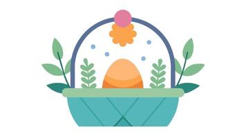 Minimalist Flat Easter Basket. Spring Holiday Design Element icon eggs cute card clean vector