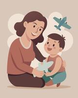 Mother And Toddler Sharing A Happy Moment In Warm Embrace vector