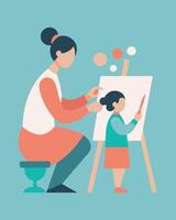 Creative Moment Mother And Child Creating Art In Studio vector