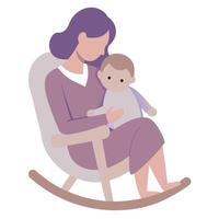 Soothing Mothers Day Illustration of a Mother Cuddling Her Baby While Sitting on a Rock in Tranquility vector