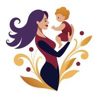 Elegant illustration of a mother lifting her baby with joy on Happy Mother's Day vector