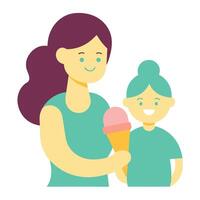 Flat Color Illustration of a Mother and Child Sharing an Ice Cream Cone on Mothers Day vector