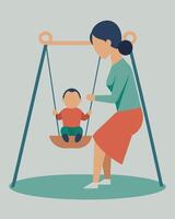 Happy Mothers Day Illustration Mother Engaging With Toddler On Minimalist Swing vector