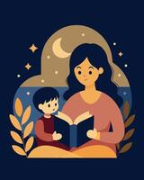 Happy Mothers Day Illustration Mother Reading A Bedtime Story In A Warm Cozy Setting vector