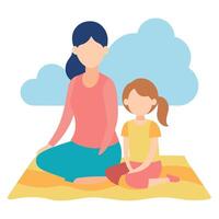 Flat Color Illustration of a Mother and Daughter Sitting on a Picnic Blanket in a Sunny Park on Mothers Day vector
