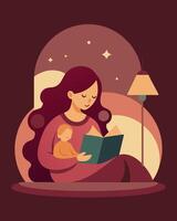 Cozy Scene Mother Reading Unusual Bedtime Tale To Child vector
