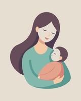 Happy Mothers Day Illustration Mother Cradling Infant During Gentle Nap In Soft Setting vector