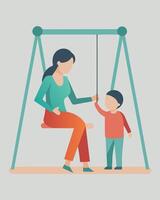 Happy Mothers Day Illustration Mother Playing With Toddler On Minimalist Swing vector