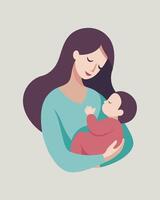 Happy Mothers Day Illustration Mother Holding Infant During Gentle Nap In Soft Setting vector