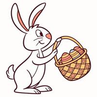 Cheerful Easter Bunny with Ornate Basket. Flat Spring Illustration art eggs cute card happy vector