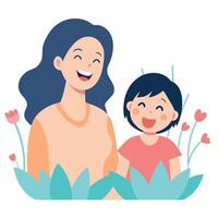 Flat Color Illustration of a Mother and Child Sharing a Joyful Moment of Laughter While Playing Together on Mothers Day vector