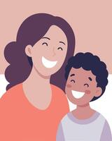 Bright Mothers Day Illustration of Mother and Child Sharing a Joyful Smile in Modern Setting vector