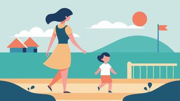 Seaside Play Day. Mother and Child Enjoying a Relaxing Coastal Mothers Day vector