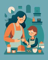 Creative Scene Mother And Child Making Handmade Crafts Together vector
